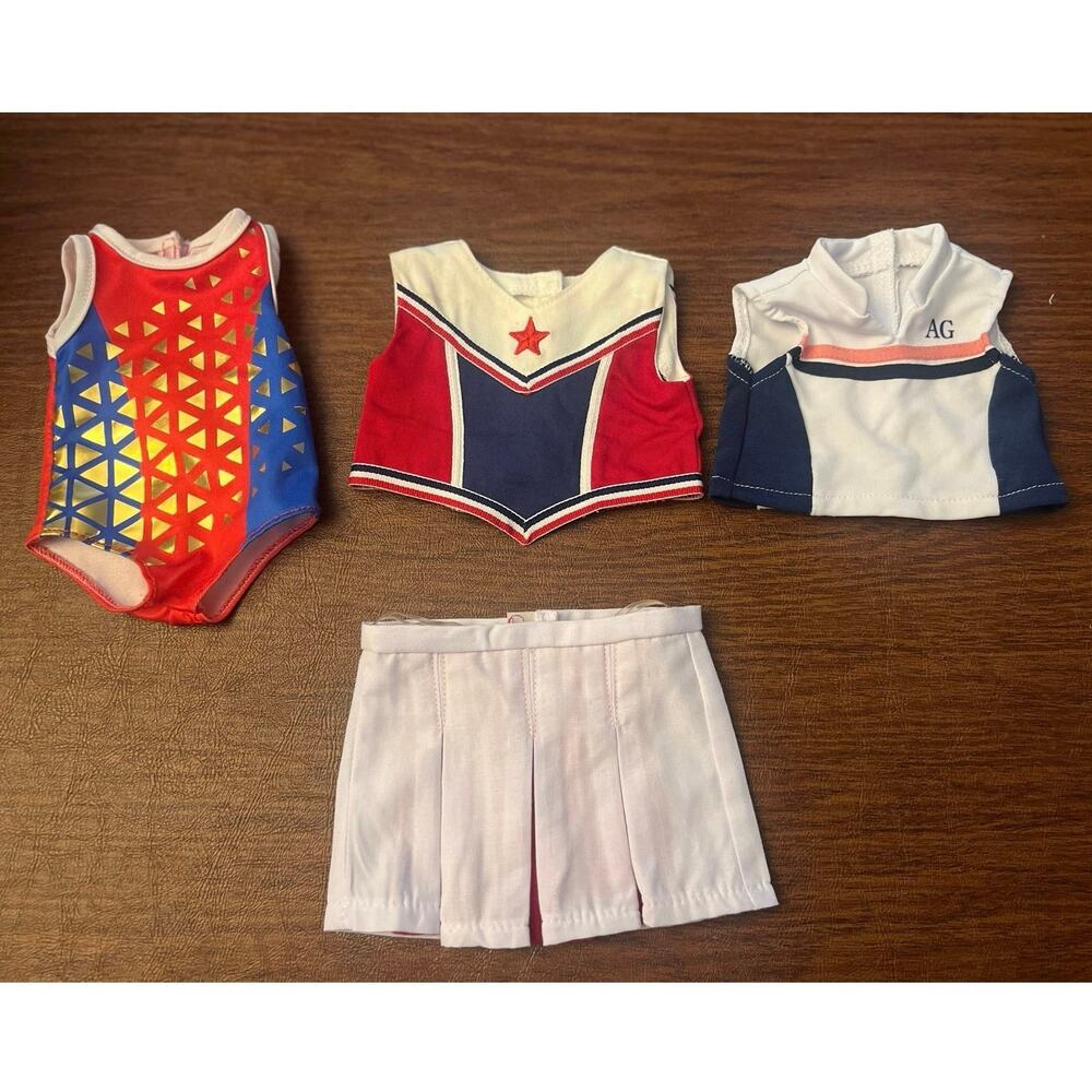 American Girl Doll Cheerleader Outfit Lot Tops Skirt Bodysuit Red White Blue